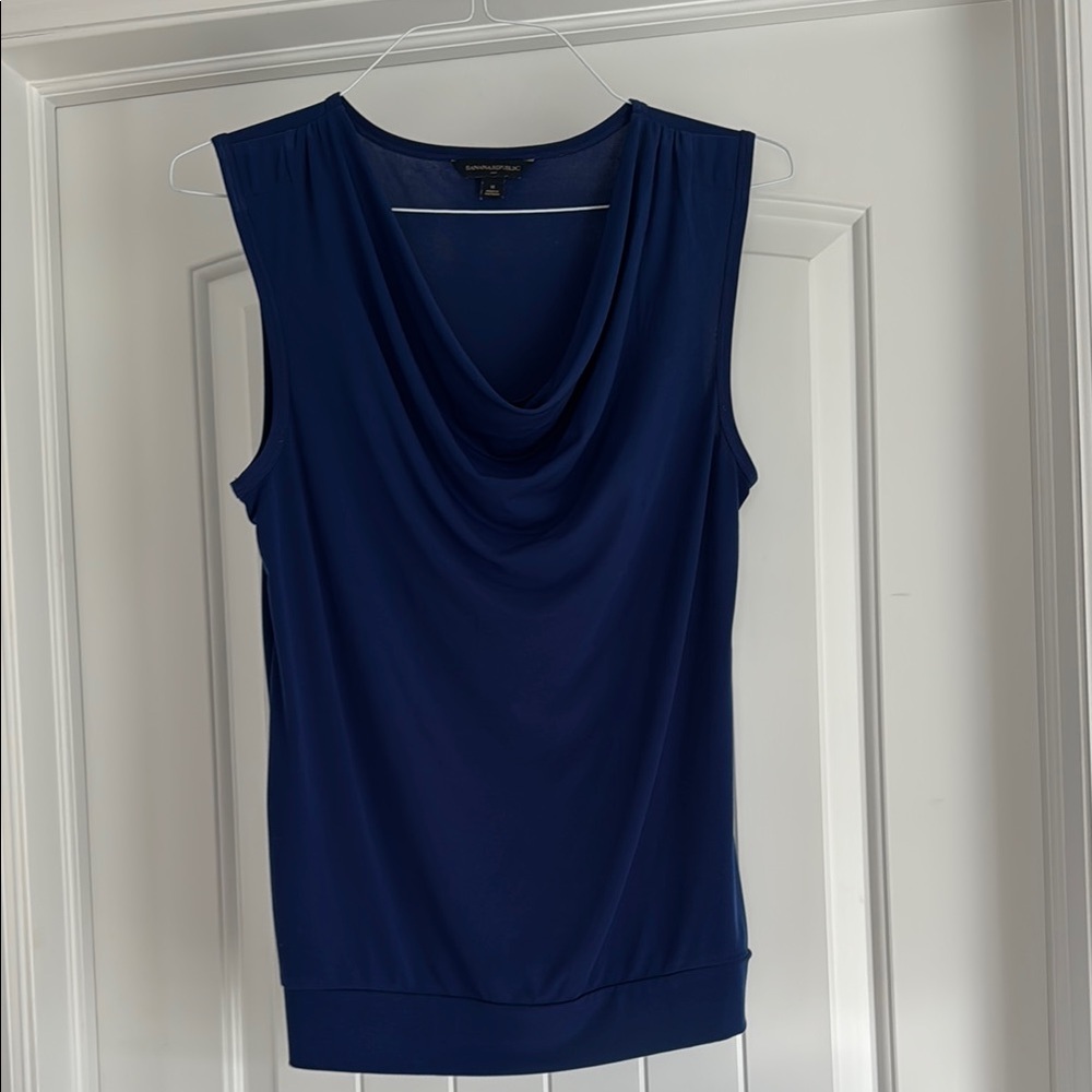 Banana Republic Blue Draped Sleeveless Blouse